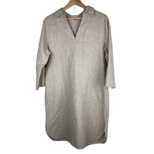 Le Paris Petit I Love Linen Women's M Beige 3/4 Sleeve Shift Dress